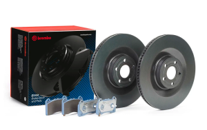 Ford Mustang Brake Pads + Rotors - Front - R1 Concepts - Drill/Slot Carbon Coated Rotors + Perf Sport Pads - `15-`23